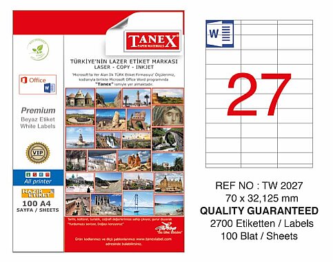 TANEX 2027 LASER ETİKET 70x32mm 27x100 2700 ADET - 2