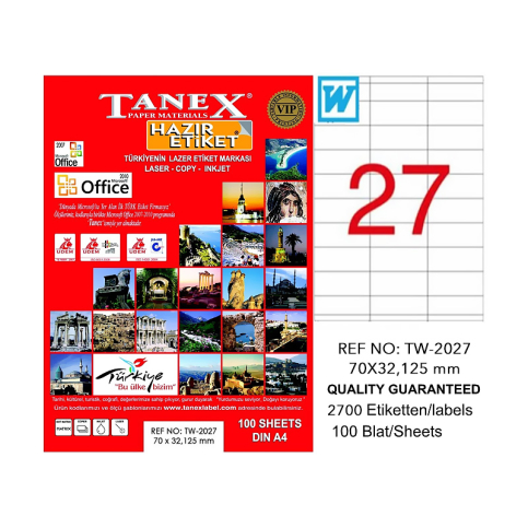 Tanex 2027 Laser Etiket 70X32Mm 27X100 2700 Adet - 1