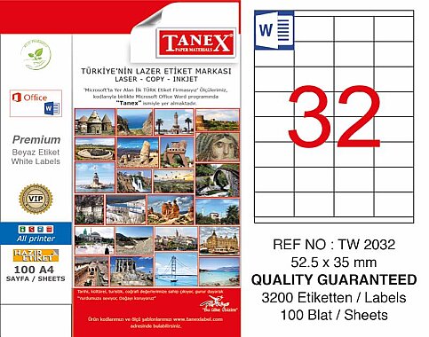 TANEX 2032 LASER ETİKET 52x35mm 32x100 3200 ADET - 2