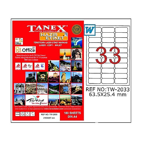 TANEX 2033 LASER ETİKET 63x25mm 33x100 3300 ADET - 2