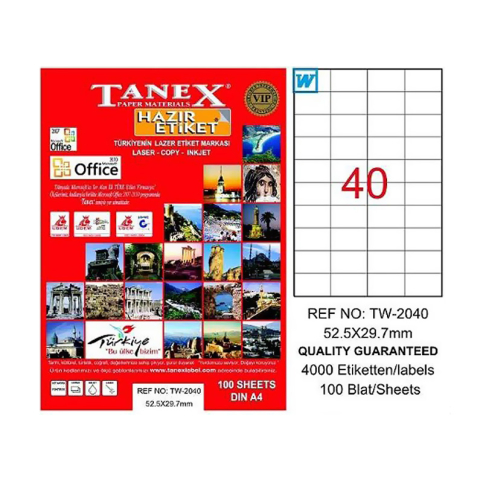 TANEX 2040 LASER ETİKET 52x29mm 40x100 4000 ADET - 1