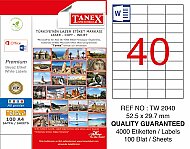 TANEX 2040 LASER ETİKET 52x29mm 40x100 4000 ADET - TANEX