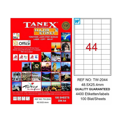 TANEX 2044 LASER ETİKET 48x25mm 44x100 4400 ADET - 1