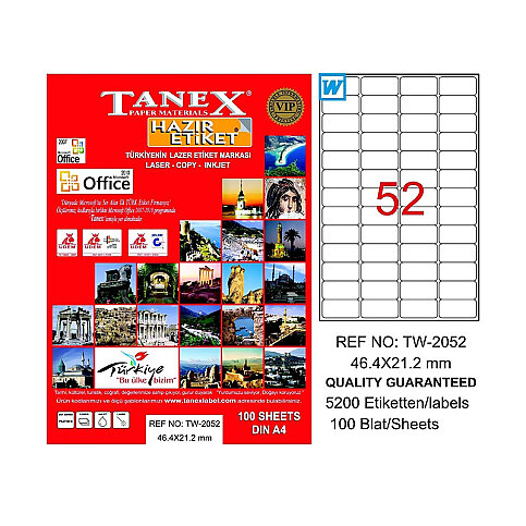 TANEX 2052 LASER ETİKET 46x21mm 52x100 5200 ADET - 1