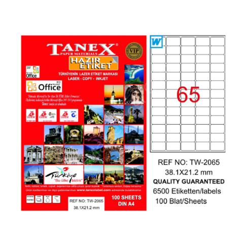 Tanex 2065 Laser Etiket 38X21Mm 65X100 6500 Adet - 1
