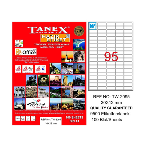 TANEX 2095 LASER ETİKET 30x12mm 95x100 9500 ADET - 1