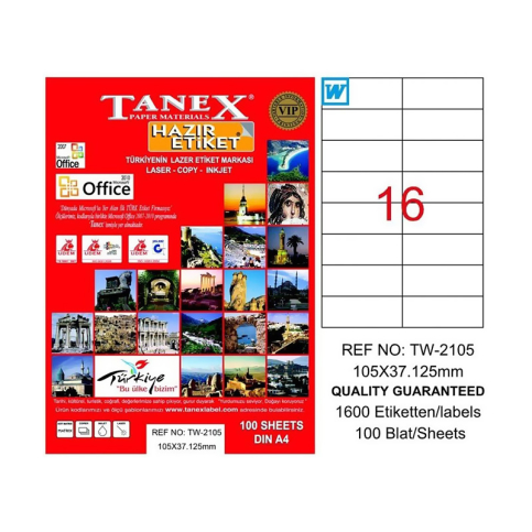 TANEX 2105 LASER ETİKET 105x37mm 16x100 1600 ADET - 1