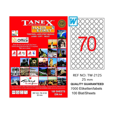 TANEX 2125 LASER ETİKET 25mm 50x100 5000 ADET
