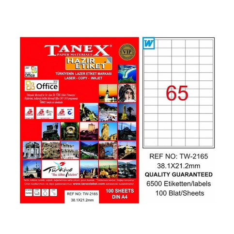 Tanex 2165 Laser Etiket 38X21Mm 65X100 6500 Adet - 1