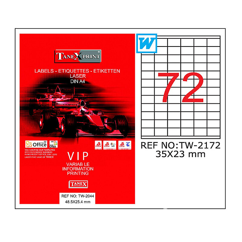 TANEX 2172 LASER ETİKET 35x23mm 72x100 7200 ADET