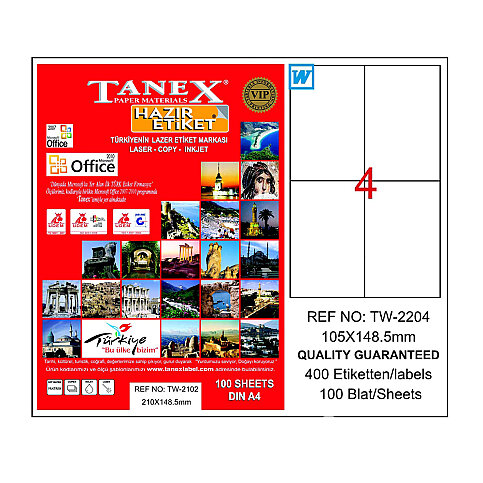 TANEX 2204 LASER ETİKET 105x148mm 4x100 400 ADET - 1