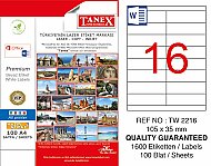 TANEX 2216 LASER ETİKET 105x35mm 16x100 1600 ADET - TANEX