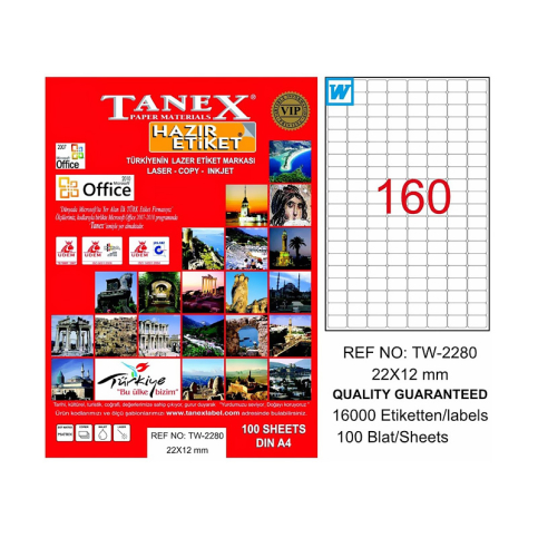TANEX 2280 LASER ETİKET 22x12mm 160x100 16000 ADET - 1