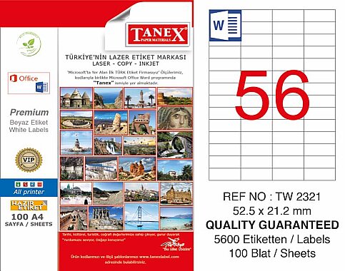 TANEX 2321 LASER ETİKET 52x21mm 56x100 5600 ADET - 1