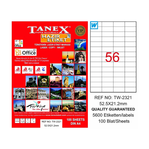 Tanex 2321 Laser Etiket 52x21mm 56x100 5600 Adet - 1