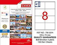 TANEX 2374 LASER ETİKET 105x74mm 8x100 800 ADET - TANEX (1)