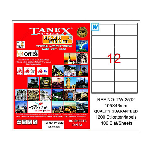 TANEX 2512 LASER ETİKET 105x46mm 12x100 1200 ADET - 1