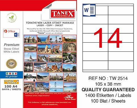 TANEX 2514 LASER ETİKET 105x38mm 14x100 1400 ADET - 1