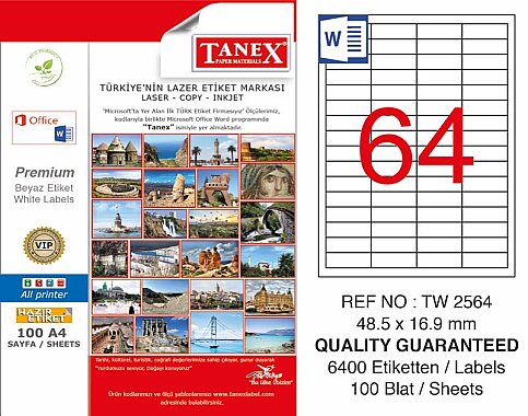 TANEX 2564 LASER ETİKET 48x16mm 64x100 6400 ADET - 2