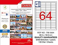 TANEX 2564 LASER ETİKET 48x16mm 64x100 6400 ADET - TANEX