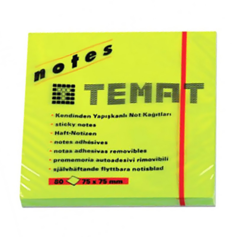 TEMAT 10935 YAPIŞKANLI NOT KAĞIDI 75x75 80 YAPRAK FOSFORLU YEŞİL