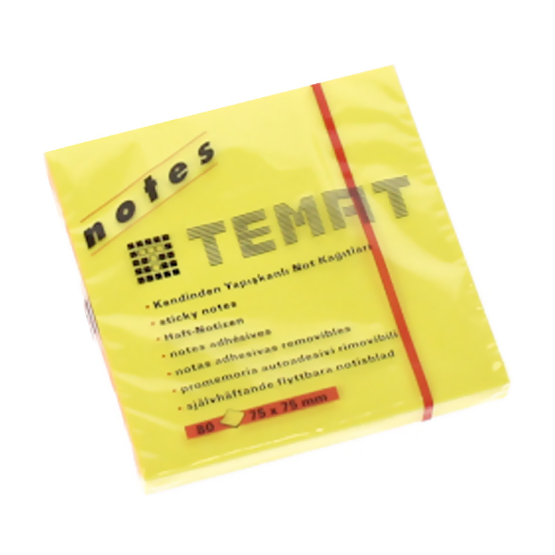 TEMAT 11515 YAPIŞKANLI NOT KAĞIDI 75x75 80 YAPRAK FOSFORLU SARI