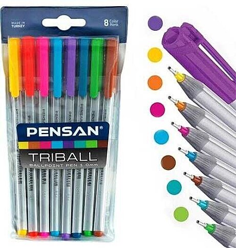 PENSAN 1003 TRİBALL TÜKENMEZ KALEM 1.0 8 RENK BLİSTER (PE01003TKRK08) - 1