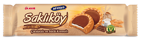 ÜLKER SAKLIKÖY SÜTLÜ ÇİKOLATALI VE SÜTLÜ KREMALI YULAFLI BİSKÜVİ 100gr (082908) - 1