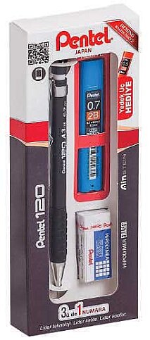 PENTEL A317 VERSATİL KALEM 07+UÇ+SİLGİ SETİ SİYAH - 1