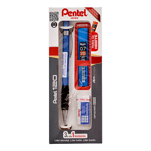 PENTEL A317 VERSATİL KALEM 07+UÇ+SİLGİ SETİ MAVİ - 1