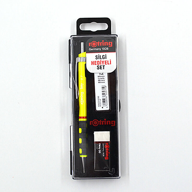 ROTRİNG TİKKY VERSATİL KALEM+07 UÇ+SİLGİ SETİ NEON SARI (KK07)