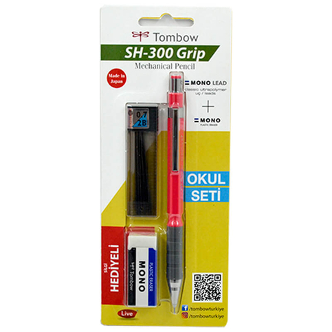 Tombow Grip Versatil Kalemli Okul Seti 07 Uç+Silgi Koyu Pembe Blister - 1